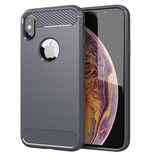 Cadorabo Housse Compatible Avec Apple Iphone X / Xs En Brushed Gris - Étui De Protection En Silicone Tpu Flexible, Aspect Inox Et Fibre De Carbone