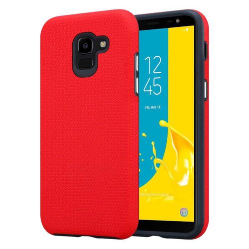 Cadorabo Housse Compatible Avec Samsung Galaxy J6 2018 En Rouge Oeillet - Outdoor Étui De Protection Hybride Avec Surface Antidérapante Extra Grip Au Design Triangle En Silicone Et Plastique