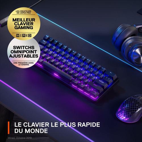 Clavier Gaming - AZERTY - STEELSERIES - Apex Pro Mini Wireless FR - Sans  Pavé Numérique - Rétroéclairé - Noir
