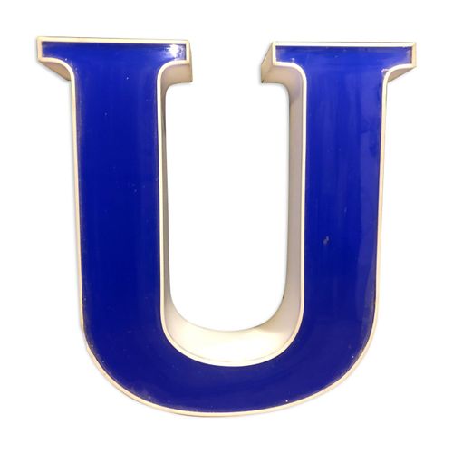 Panneau lettre u vintage en plexiglas bleu