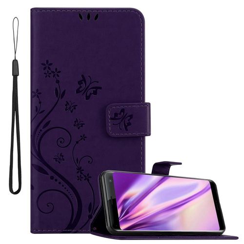 Cadorabo Housse Compatible Avec Sony Xperia Xz3 En Lilas Foncé Floral - Étui De Protection Au Design Floral Avec Fermeture Magnétique, Fonction De Support Et Emplacements Pour Cartes