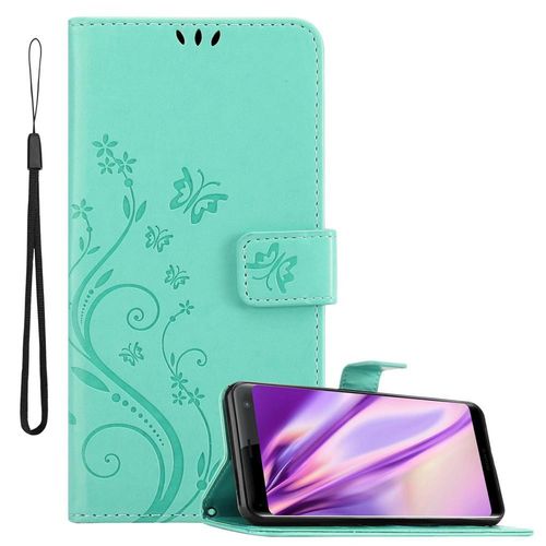 Cadorabo Housse Compatible Avec Sony Xperia Xz3 En Turquoise Floral - Étui De Protection Au Design Floral Avec Fermeture Magnétique, Fonction De Support Et Emplacements Pour Cartes