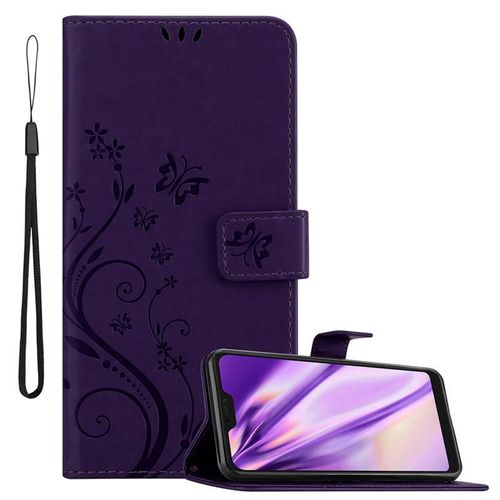 Coque Pour Xiaomi Redmi Note 6 Pro En Lilas Foncé Floral Housse De Protection Étui Au Design Floral Avec Fermeture Magnétique, Fonction De Support Et Emplacements Pour Cartes