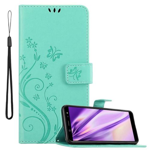 Cadorabo Housse Compatible Avec Samsung Galaxy A6 2018 En Turquoise Floral - Étui De Protection Au Design Floral Avec Fermeture Magnétique, Fonction De Support Et Emplacements Pour Cartes