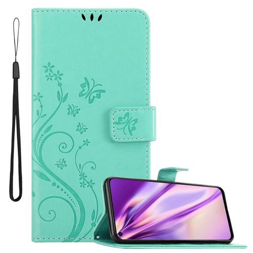 Coque Pour Huawei Nova 4 En Turquoise Floral Housse De Protection Étui Au Design Floral Avec Fermeture Magnétique, Fonction De Support Et Emplacements Pour Cartes