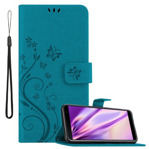 Cadorabo Housse Compatible Avec Samsung Galaxy J6 Plus En Bleu Floral - Étui De Protection Au Design Floral Avec Fermeture Magnétique, Fonction De Support Et Emplacements Pour Cartes