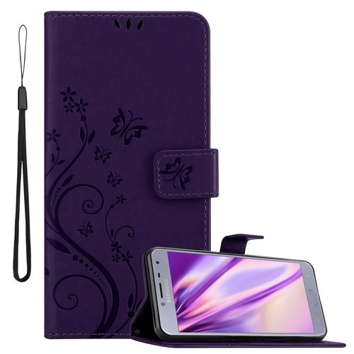 Cadorabo Housse Compatible Avec Samsung Galaxy J4 2018 En Lilas Foncé Floral - Étui De Protection Au Design Floral Avec Fermeture Magnétique, Fonction De Support Et Emplacements Pour Cartes