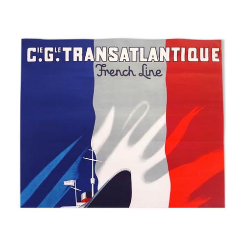 Affiche ancienne Paul Colin Cie Gnrale Transatlantique bleu