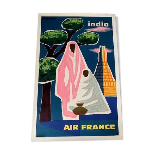 Affiche ancienne vintage originale Air France de Guy Georget bleu