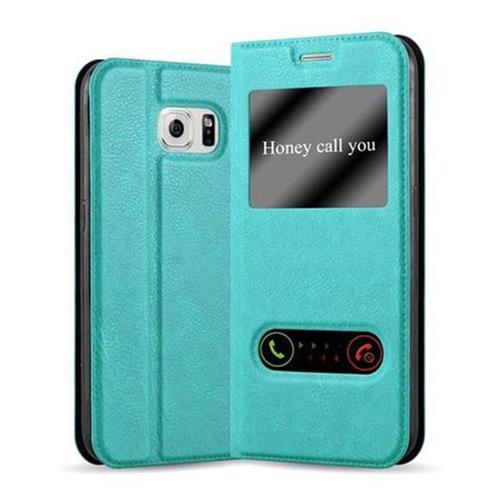 Coque Pour Samsung Galaxy S6 En Turquoise Menthe Housse De Protection Étui Avec Fermeture Magnétique, Fonction De Support Et 2 Fenêtres De Visualisation