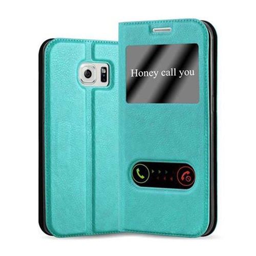 Cadorabo Housse Compatible Avec Samsung Galaxy S6 Edge En Turquoise Menthe - Étui De Protection Avec Fermeture Magnétique, Fonction De Support Et 2 Fenêtres De Visualisation