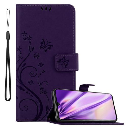 Coque Pour Samsung Galaxy A41 En Lilas Foncé Floral Housse De Protection Étui Au Design Floral Avec Fermeture Magnétique, Fonction De Support Et Emplacements Pour Cartes