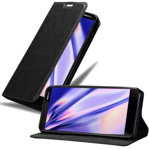 Cadorabo Housse Compatible Avec Nokia 3.1 En Noir Nuit - Étui De Protection Avec Fermeture Magnétique, Fonction De Support Et Compartiment Pour Carte