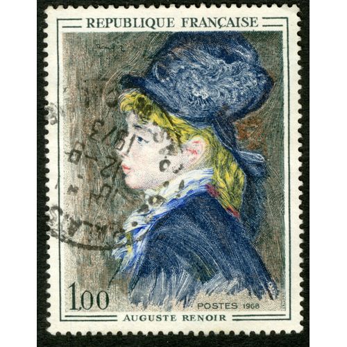 Timbre Obliyéré Auguste Renoir,République Française,Postes 1968,1,00