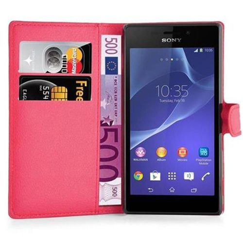 Cadorabo Housse Compatible Avec Sony Xperia M2 / M2 Aqua En Rouge Cerise - Étui De Protection Avec Fermeture Magnétique, Fonction De Support Et Compartiment Pour Carte