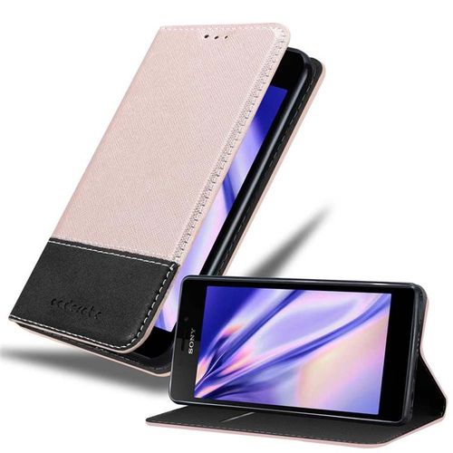 Cadorabo Housse Compatible Avec Sony Xperia M2 / M2 Aqua En Rose Noir - Étui De Protection Avec Fermeture Magnétique, Fonction De Support Et Compartiment Pour Carte