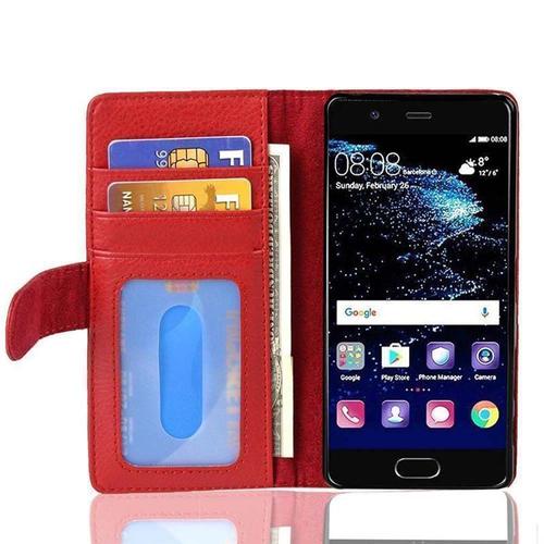 Cadorabo Housse Compatible Avec Huawei P10 Plus En Rouge Cerise - Etui De Protection Avec Fermeture Magnétique Et 3 Emplacements Pour Cartes