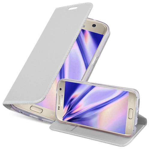 Coque Pour Samsung Galaxy S7 En Classy Argent Housse De Protection Étui Avec Fermeture Magnétique, Fonction De Support Et Compartiment Pour Carte