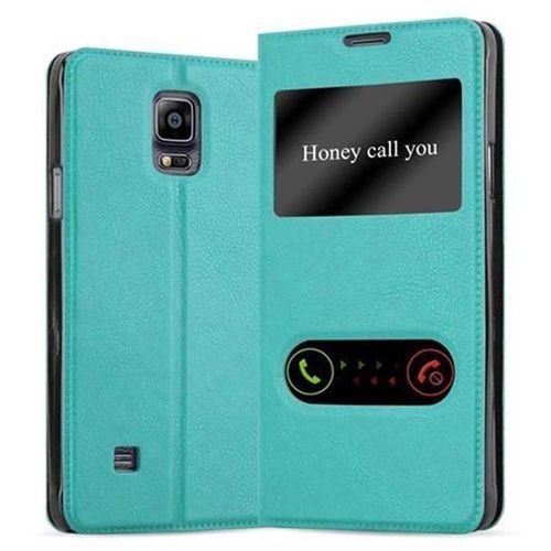 Coque Pour Samsung Galaxy Note 4 En Turquoise Menthe Housse De Protection Étui Avec Fermeture Magnétique, Fonction De Support Et 2 Fenêtres De Visualisation