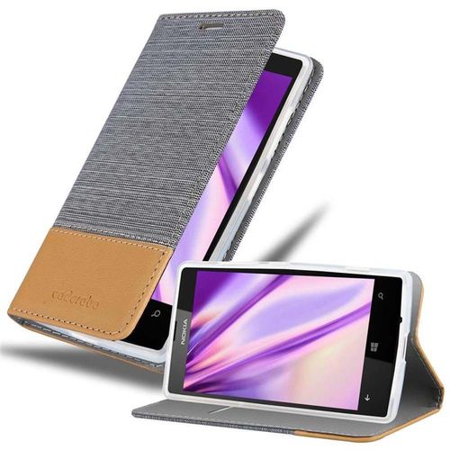 Coque Pour Nokia Lumia 520 / 521 En Gris Clair Marron Housse De Protection Étui Avec Fermeture Magnétique, Fonction De Support Et Compartiment Pour Carte