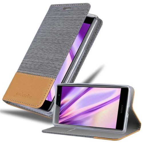 Coque Pour Sony Xperia Xz2 Premium En Gris Clair Marron Housse De Protection Étui Avec Fermeture Magnétique, Fonction De Support Et Compartiment Pour Carte