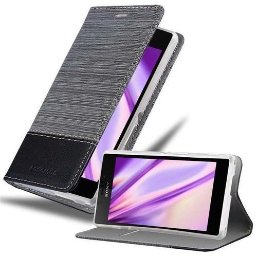 Cadorabo Housse Compatible Avec Sony Xperia M2 / M2 Aqua En Gris Noir - Étui De Protection Avec Fermeture Magnétique, Fonction De Support Et Compartiment Pour Carte