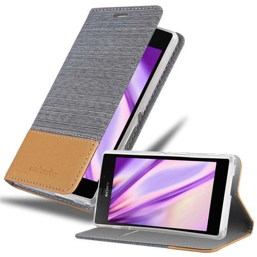 Cadorabo Housse Compatible Avec Sony Xperia M2 / M2 Aqua En Gris Clair Marron - Étui De Protection Avec Fermeture Magnétique, Fonction De Support Et Compartiment Pour Carte