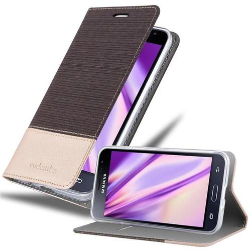 Cadorabo Housse Compatible Avec Samsung Galaxy J3 2016 En Anthracite Or - Étui De Protection Avec Fermeture Magnétique, Fonction De Support Et Compartiment Pour Carte