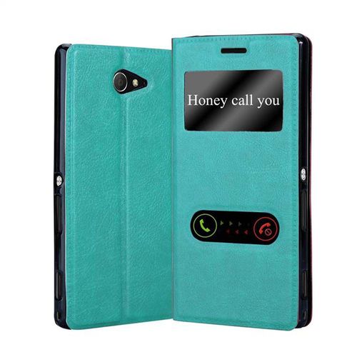 Cadorabo Housse Compatible Avec Sony Xperia M2 / M2 Aqua En Turquoise Menthe - Étui De Protection Avec Fermeture Magnétique, Fonction De Support Et 2 Fenêtres De Visualisation