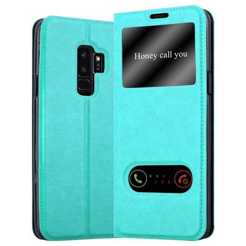 Coque Pour Samsung Galaxy S9 Plus En Turquoise Menthe Housse De Protection Étui Avec Fermeture Magnétique, Fonction De Support Et 2 Fenêtres De Visualisation