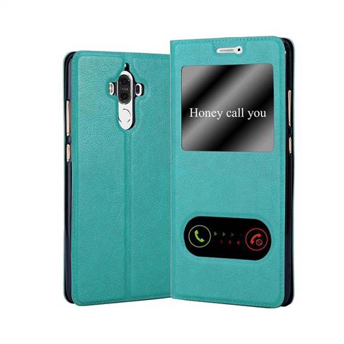 Coque Pour Huawei Mate 9 En Turquoise Menthe Housse De Protection Étui Avec Fermeture Magnétique, Fonction De Support Et 2 Fenêtres De Visualisation