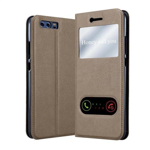 Coque Pour Huawei P10 Plus En Marron Pierre Housse De Protection Étui Avec Fermeture Magnétique, Fonction De Support Et 2 Fenêtres De Visualisation