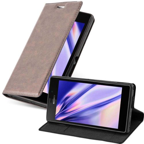 Cadorabo Housse Compatible Avec Sony Xperia M2 / M2 Aqua En Marron Café - Étui De Protection Avec Fermeture Magnétique, Fonction De Support Et Compartiment Pour Carte