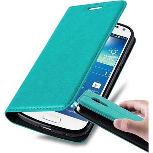 Coque Pour Samsung Galaxy S4 Mini En Turquoise Pétrole Housse De Protection Étui Avec Fermeture Magnétique, Fonction De Support Et Compartiment Pour Carte