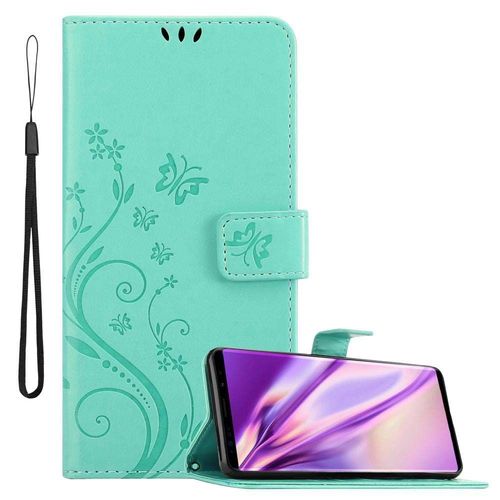 Cadorabo Housse Compatible Avec Samsung Galaxy Note 9 En Turquoise Floral - Étui De Protection Au Design Floral Avec Fermeture Magnétique, Fonction De Support Et Emplacements Pour Cartes