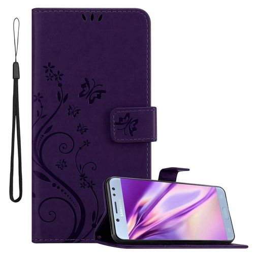 Cadorabo Housse Compatible Avec Samsung Galaxy J5 2017 En Lilas Foncé Floral - Étui De Protection Au Design Floral Avec Fermeture Magnétique, Fonction De Support Et Emplacements Pour Cartes