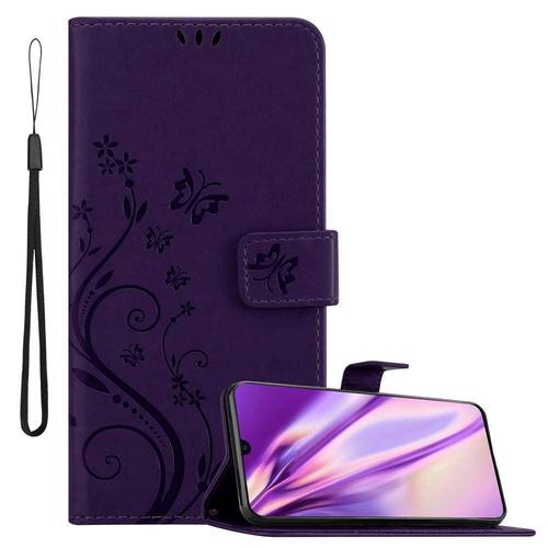 Coque Pour Samsung Galaxy A70 / A70s En Lilas Foncé Floral Housse De Protection Étui Au Design Floral Avec Fermeture Magnétique, Fonction De Support Et Emplacements Pour Cartes