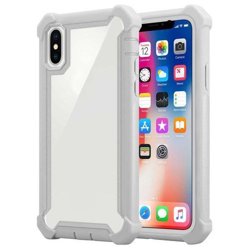 Coque Pour Apple Iphone Xs Max En Gris Bouleau Housse De Protection Étui 2 En 1 Avec Bord En Silicone Tpu Et Dos En Verre Acrylique