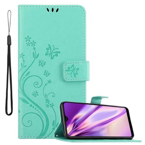 Coque Pour Samsung Galaxy A10 / M10 En Turquoise Floral Housse De Protection Étui Au Design Floral Avec Fermeture Magnétique, Fonction De Support Et Emplacements Pour Cartes