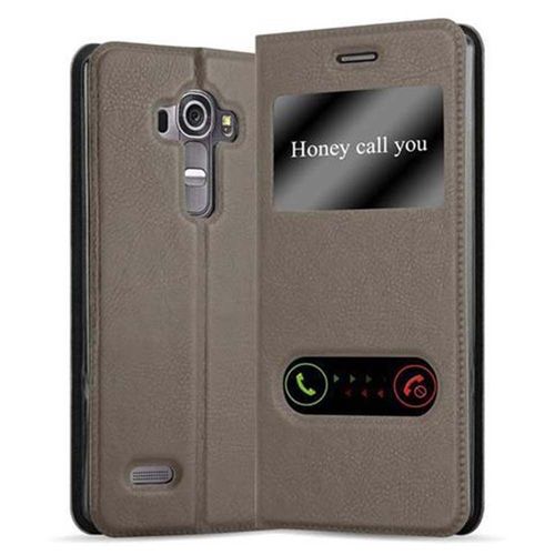 Coque Pour Lg G4 / G4 Plus En Marron Pierre Housse De Protection Étui Avec Fermeture Magnétique, Fonction De Support Et 2 Fenêtres De Visualisation