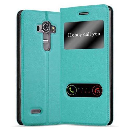 Coque Pour Lg G4 / G4 Plus En Turquoise Menthe Housse De Protection Étui Avec Fermeture Magnétique, Fonction De Support Et 2 Fenêtres De Visualisation