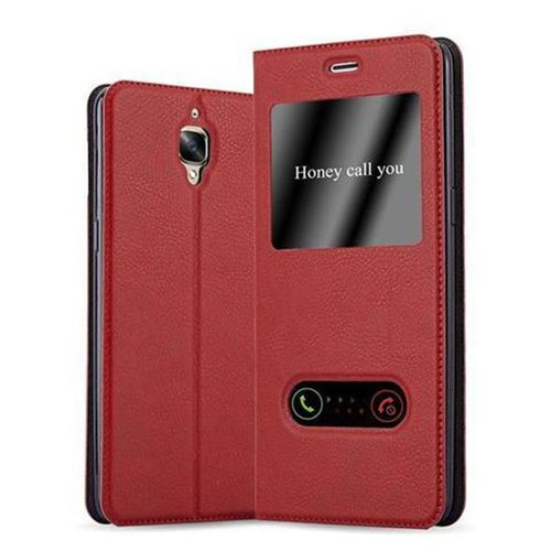 Coque Pour Oneplus 3 / 3t En Rouge Safran Housse De Protection Étui Avec Fermeture Magnétique, Fonction De Support Et 2 Fenêtres De Visualisation