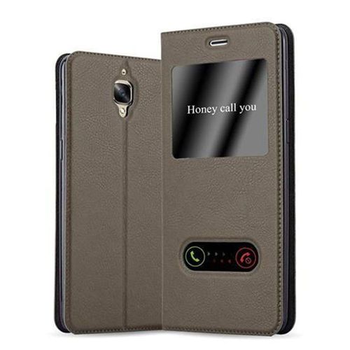 Cadorabo Housse Compatible Avec Oneplus 3 / 3t En Marron Pierre - Étui De Protection Avec Fermeture Magnétique, Fonction De Support Et 2 Fenêtres De Visualisation