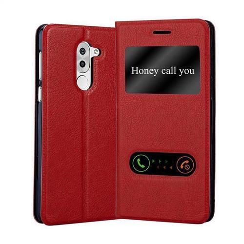 Coque Pour Huawei Mate 9 Lite / Gr5 2017 / Honor 6x En Rouge Safran Housse De Protection Étui Avec Fermeture Magnétique, Fonction De Support Et 2 Fenêtres De Visualisation