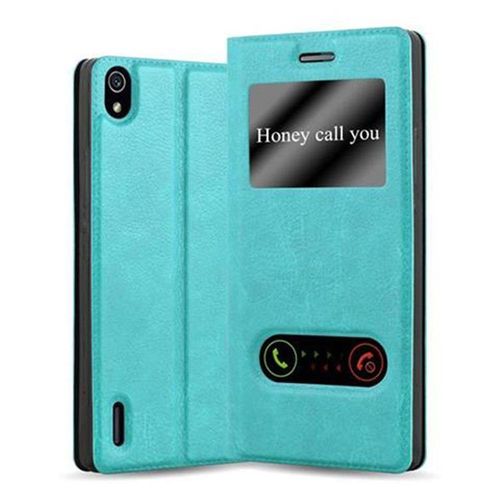 Cadorabo Housse Compatible Avec Huawei Ascend P7 En Turquoise Menthe - Étui De Protection Avec Fermeture Magnétique, Fonction De Support Et 2 Fenêtres De Visualisation