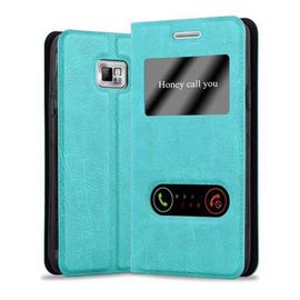Coque Pour Samsung Galaxy S2 / S2 Plus En Turquoise Menthe Housse De Protection Étui Avec Fermeture Magnétique, Fonction De Support Et 2 Fenêtres De Visualisation