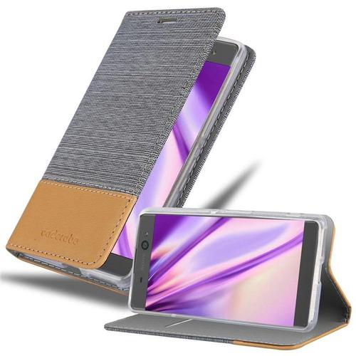 Coque Pour Sony Xperia Xa En Gris Clair Marron Housse De Protection Étui Avec Fermeture Magnétique, Fonction De Support Et Compartiment Pour Carte