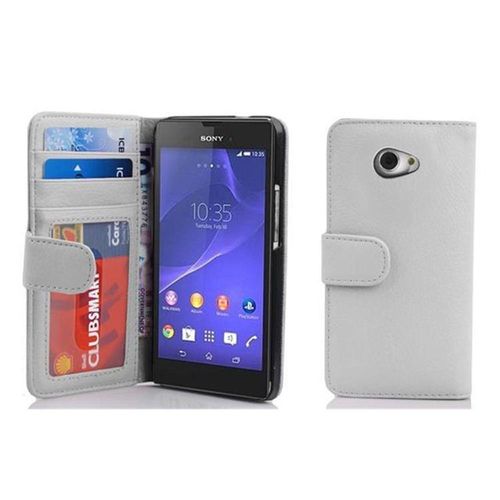 Coque Pour Sony Xperia M2 / M2 Aqua En Blanc Magnésium Housse De Protection Étui Avec Fermeture Magnétique Et 3 Emplacements Pour Cartes