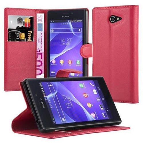 Cadorabo Housse Compatible Avec Sony Xperia M2 / M2 Aqua En Rouge Cerise - Étui De Protection Avec Fermeture Magnétique, Fonction De Support Et Compartiment Pour Carte