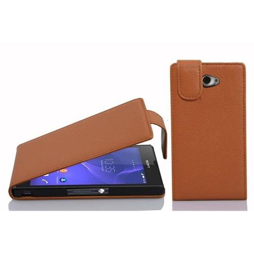 Cadorabo Housse Compatible Avec Sony Xperia M2 / M2 Aqua En Noisette Marron - Étui De Protection Au Design Flip En Similicuir Structuré
